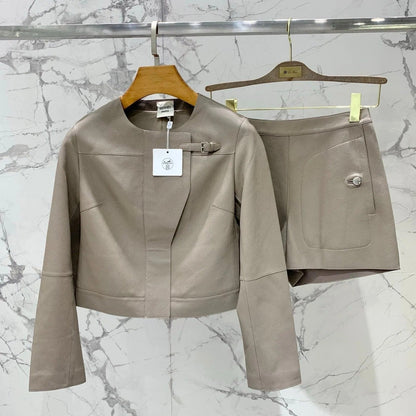 HERMES 25S LEATHER JACKET WITH LEATHER SHORTS