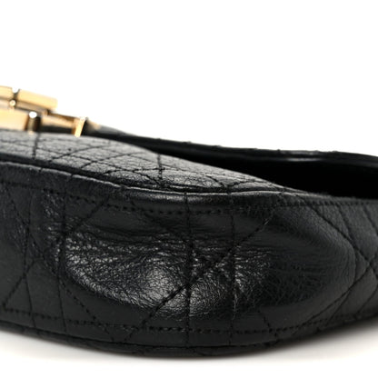 Grained Calfskin Cannage Diorling Wallet On Chain Black