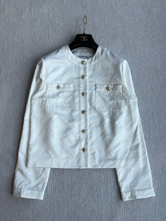 CC 25SS Round Neck Jacket in White Silk Jacquard  277155