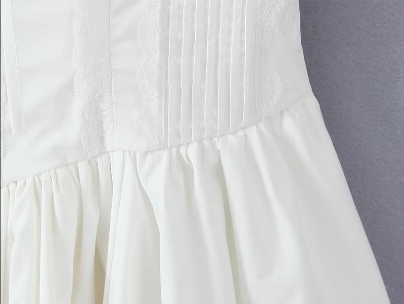 2025 Summer New White Fishbone Ballet Hottie Short A-line Suspender Dress R0974