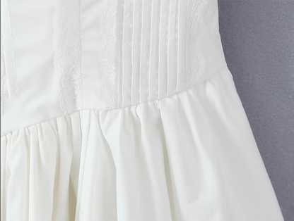 2025 Summer New White Fishbone Ballet Hottie Short A-line Suspender Dress R0974