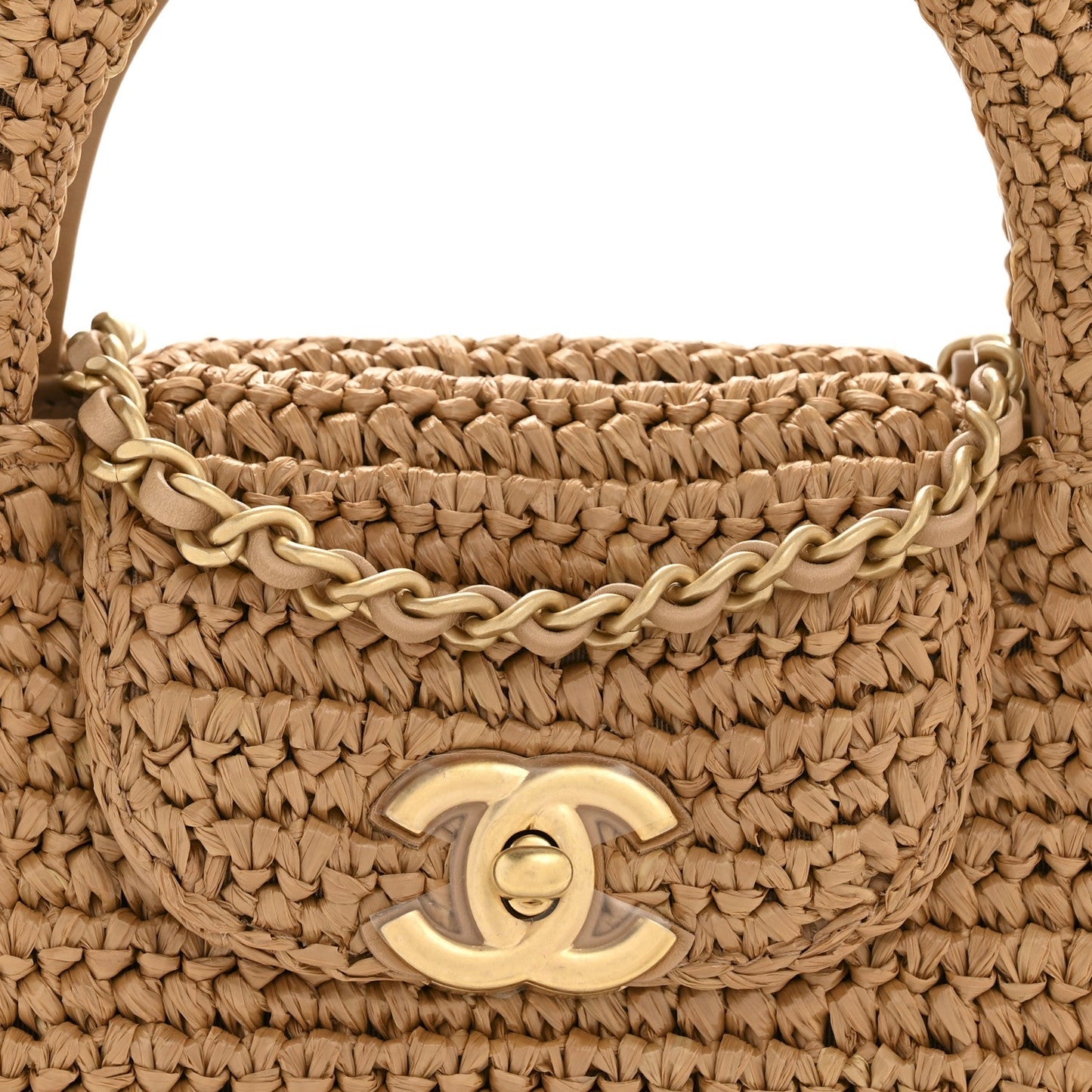 Braided Raffia Nano Kelly Flap Bag Dark Beige