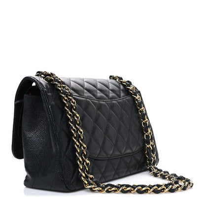 Caviar Quilted Jumbo Double Flap Black