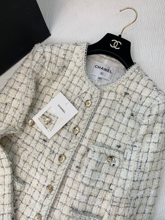 CC  Tweed Plaid White Jacket