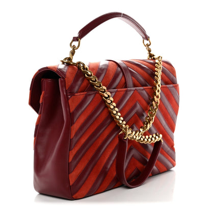 Calfskin Suede Matelasse Chevron Large Monogram College Bag Burgundy