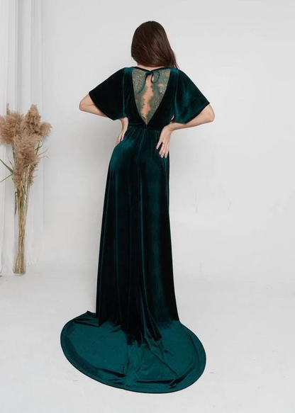 omberprom Dark Green Velvet Maxi Dress Elegant Green Dress Stunning Formal Evening Gown