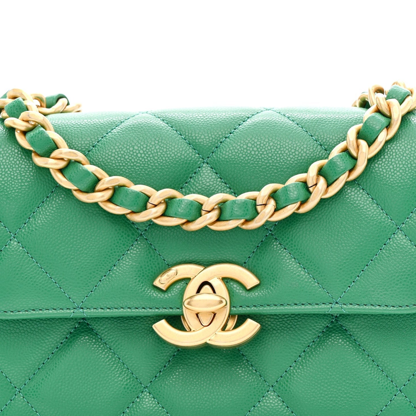 Caviar Quilted Mini CC Flap Green