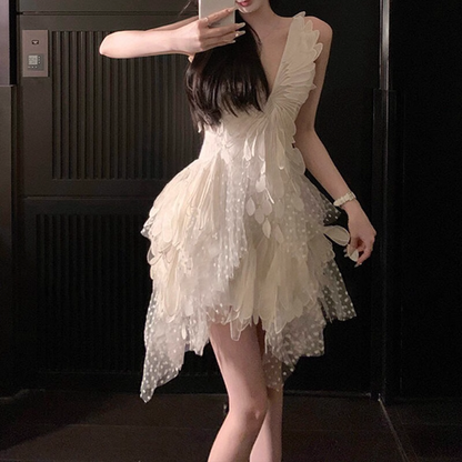 Vintage White Lace V-neck A-line Tulle Short Party Dress Homecoming Dresses TP3935
