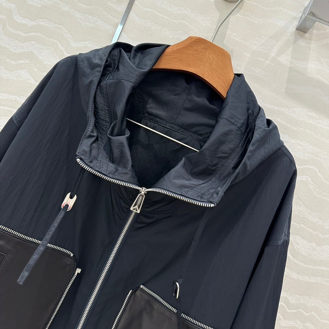 BV Silhouette Jacket Lambskin Pockets in Black Recycled Nylon