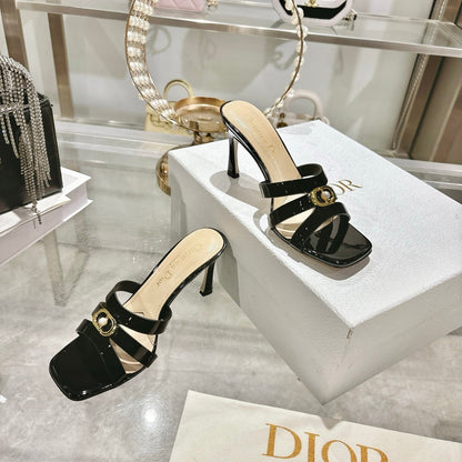 CD 26 High-Heeled Sandals 75mm Black Patent Leather 592258