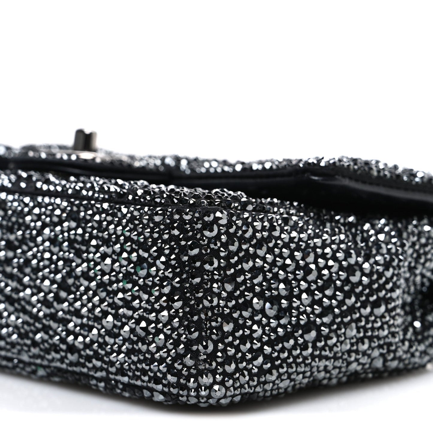 Satin Diamante CC Logo Small Flap Black Ruthenium