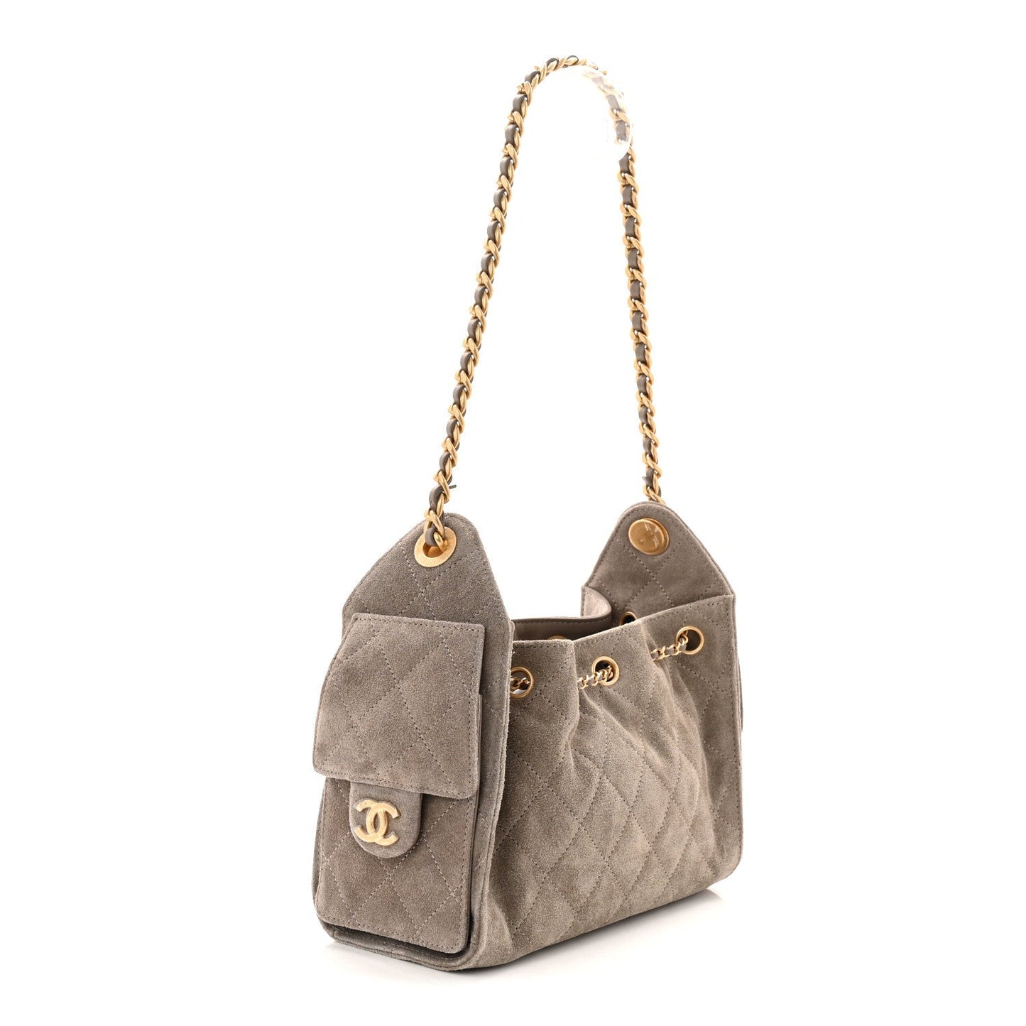 Suede Quilted Mini Chanel 25 Handbag Dark Grey