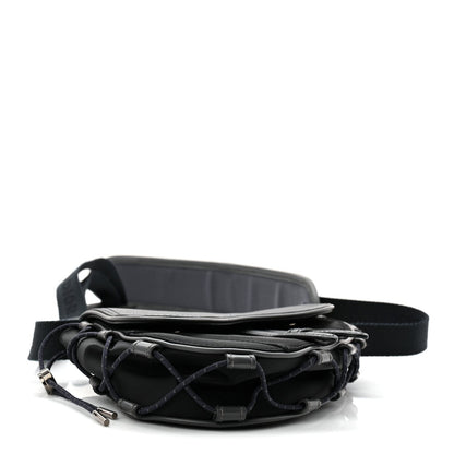 X SACAI Grained Calfskin Technical Fabric Mens Saddle Bag Black