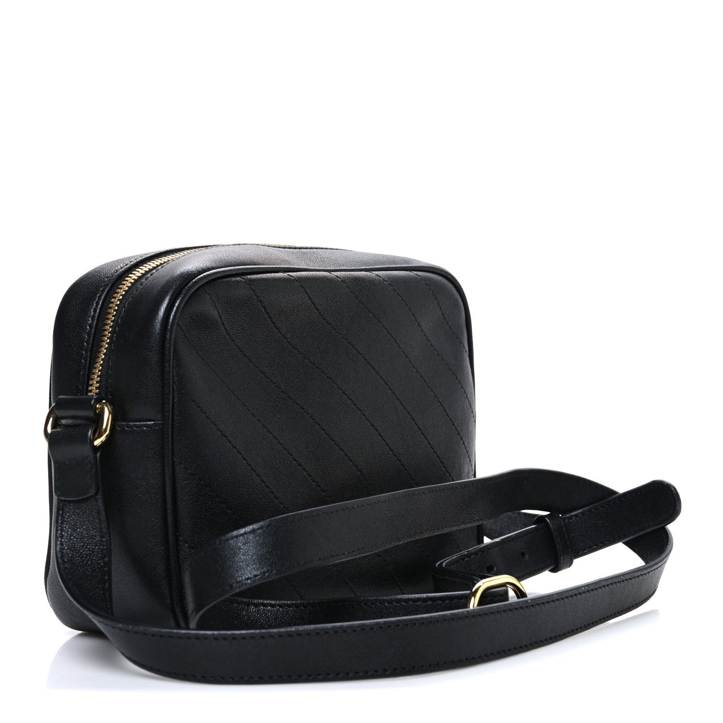 Sakai Be Green Calfskin Diagonal Stitched Small Blondie Shoulder Bag Black