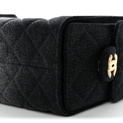 Washed Denim Quilted Mini Chanel 25 Handbag Black