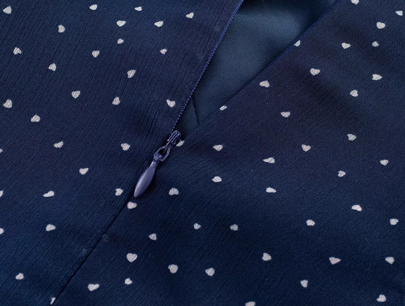 2025 Summer New Navy Retro Polka Dot French Square Neck Short Sleeve Long Dress R0927