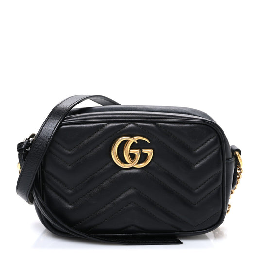 Calfskin Matelasse Mini GG Marmont Chain Shoulder Bag Black