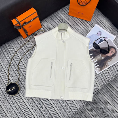 HM Stand-Up Collar Double-Faced Cashmere White Vest