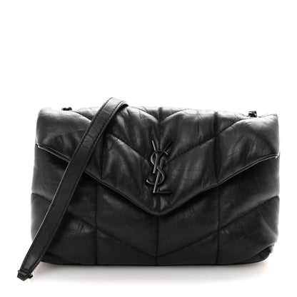 Calfskin Quilted Toy Loulou Puffer Monogram Monochrome Chain Satchel Black