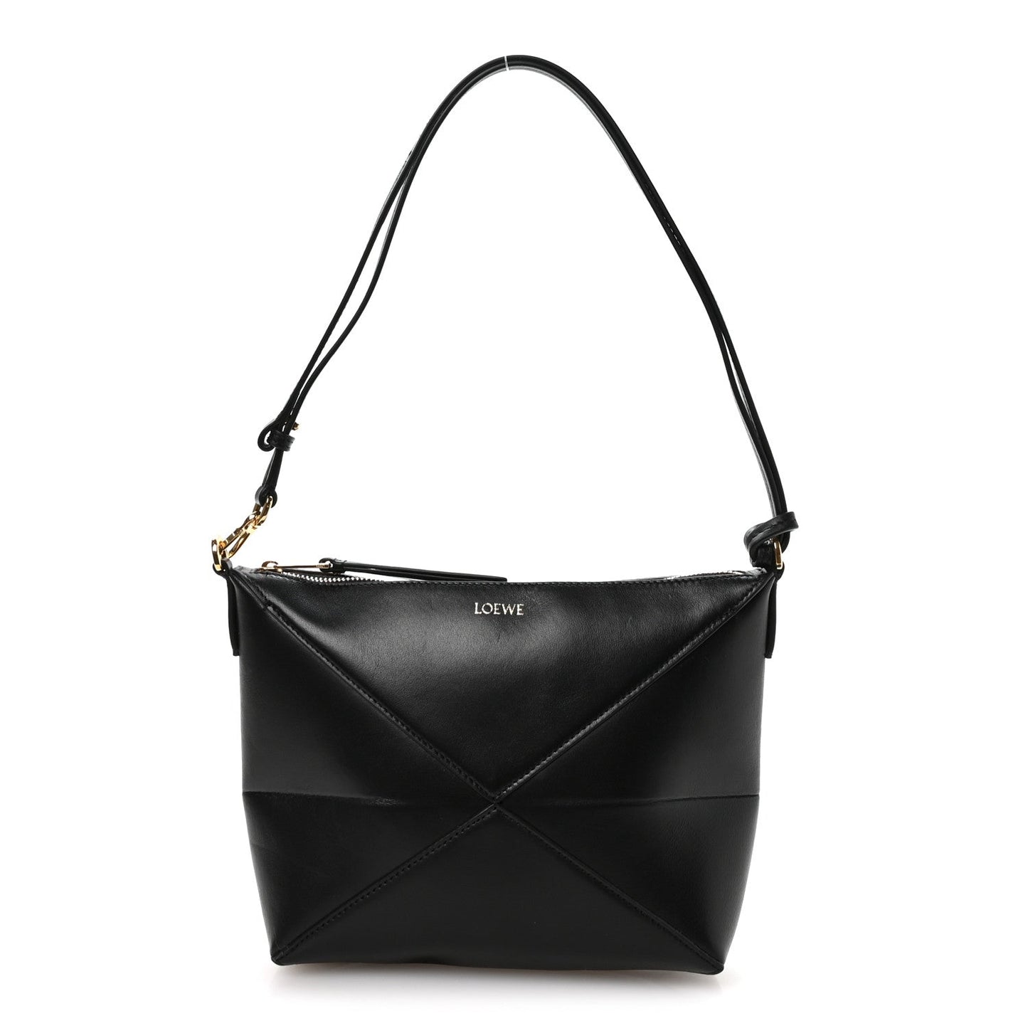 Shiny Calfskin Puzzle Fold Pouch Black