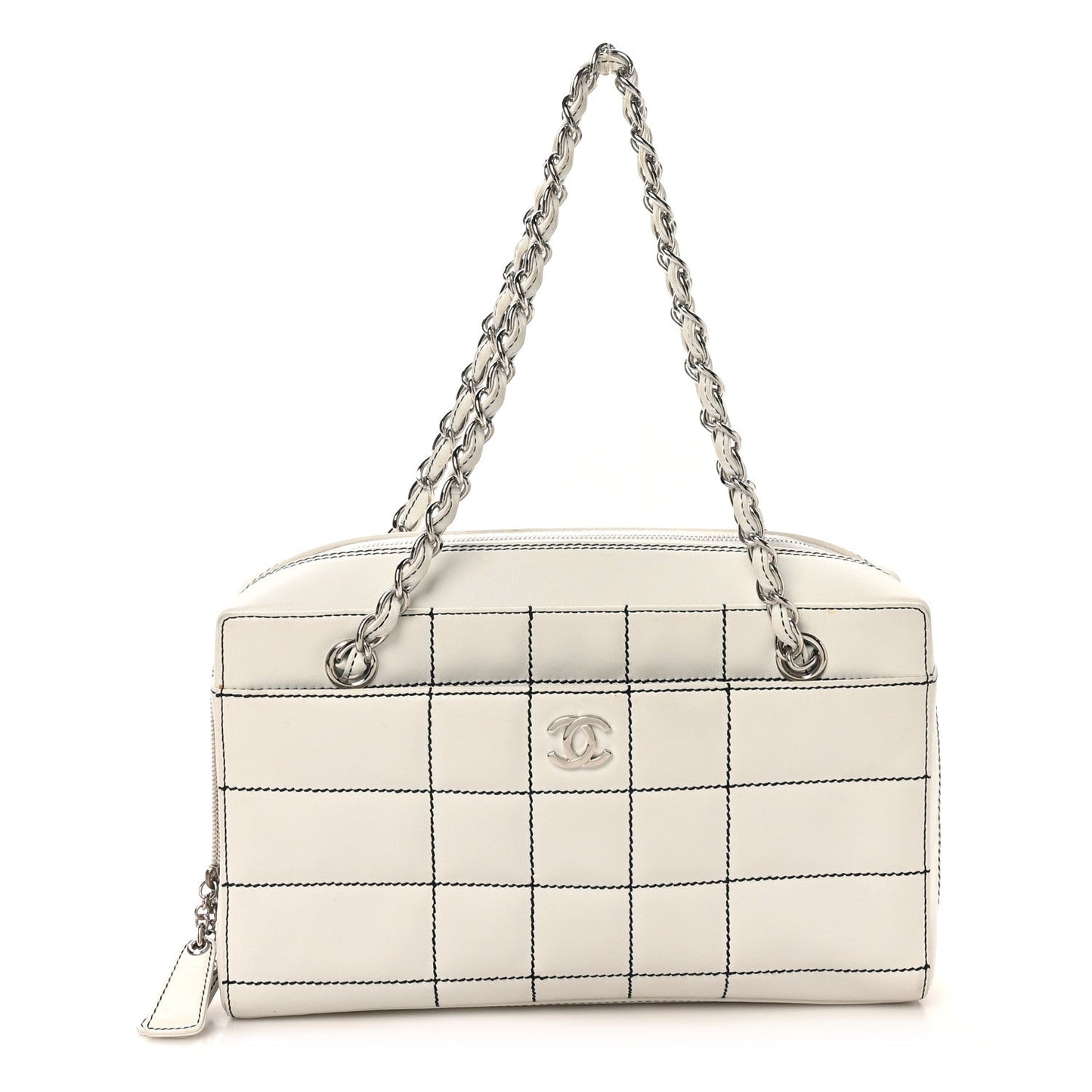 Lambskin Stitched Chocolate Bar Shoulder Bag White