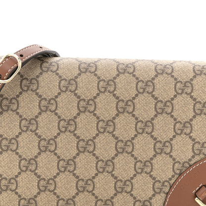 GG Supreme Monogram Textured Calfskin Emblem Super Mini Shoulder Bag Beige Dark Brown