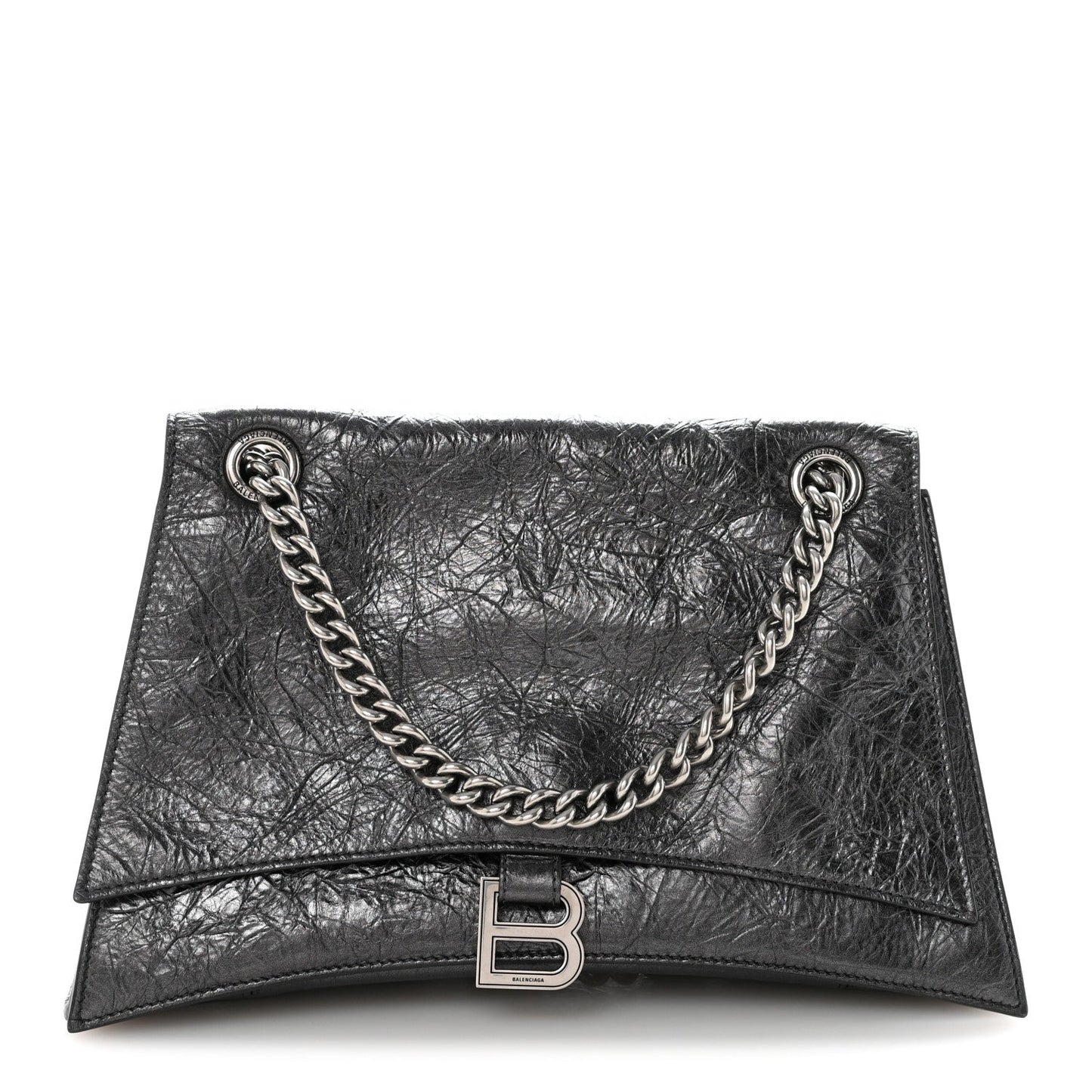 Metallic Crushed Calfskin Medium Crush Chain Bag Steel Grey