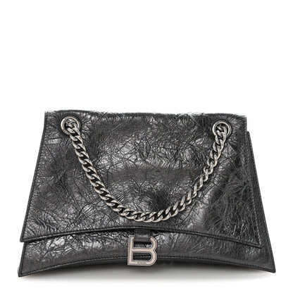 Metallic Crushed Calfskin Medium Crush Chain Bag Steel Grey