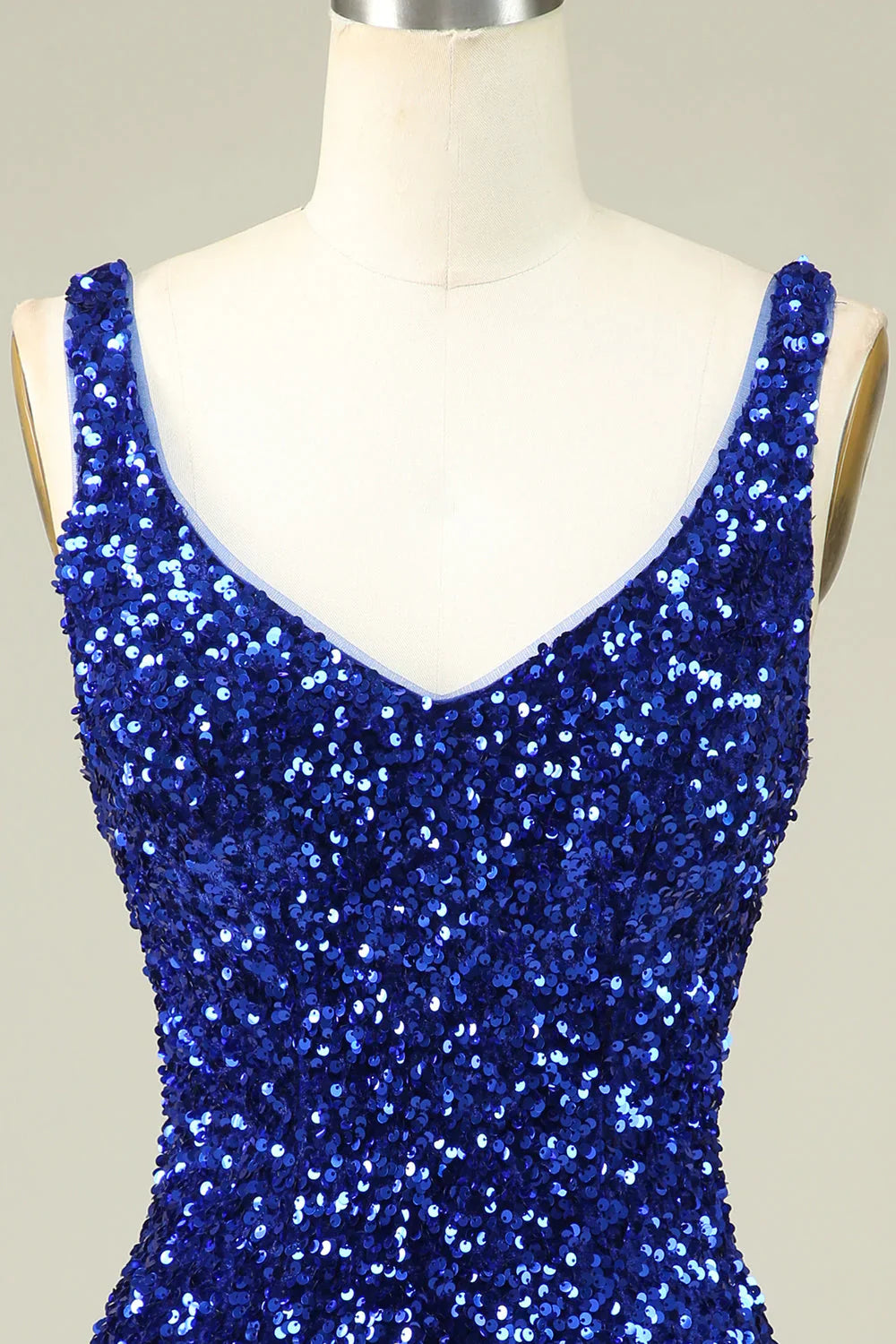 omberprom Short Homecoming Dress Classy Royal Blue Sheath V Neck Sequin Fitted