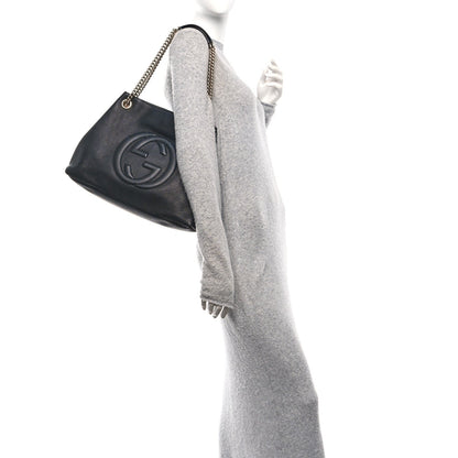 Pebbled Calfskin Medium Soho Chain Shoulder Bag Black