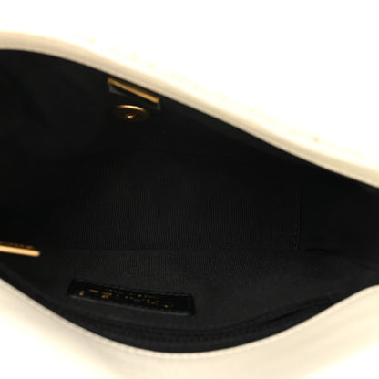 Pleated Calfskin Quilted Medallion Flap White