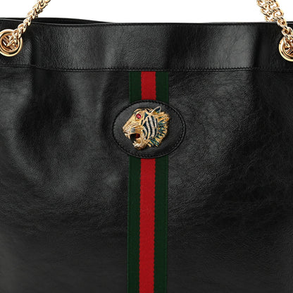 Calfskin Large Rajah Chain Tote Black