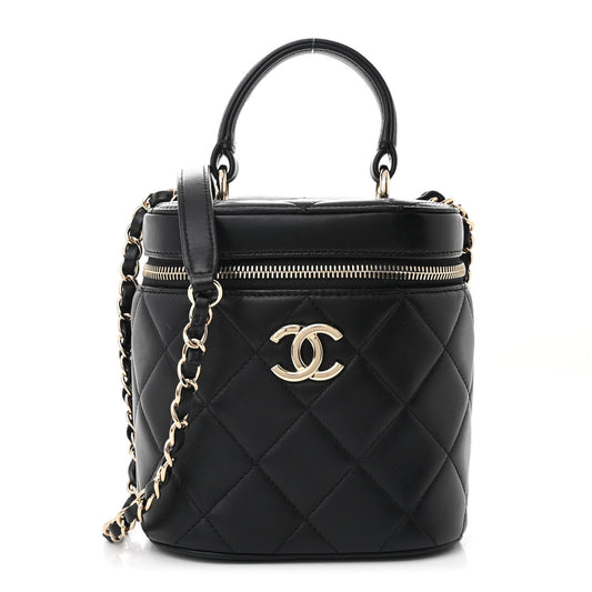 Lambskin Quilted Trendy Vanity Case Black
