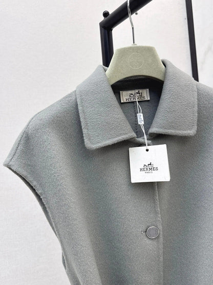 HERMES 25S SLEEVELESS WOOL VEST COAT WITH BOW BELT 96700