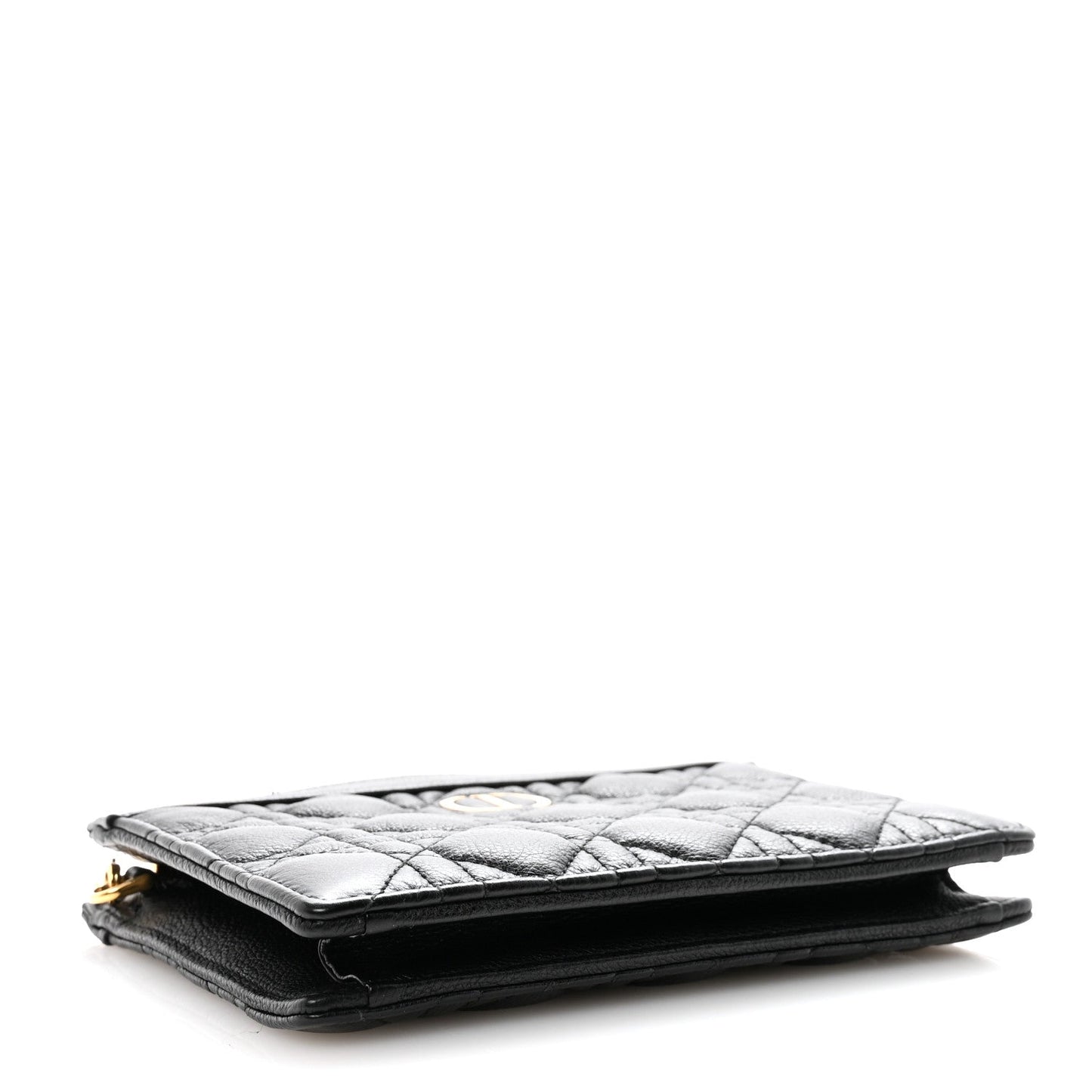 Calfskin Cannage Caro Zipped Pouch With Chain Black
