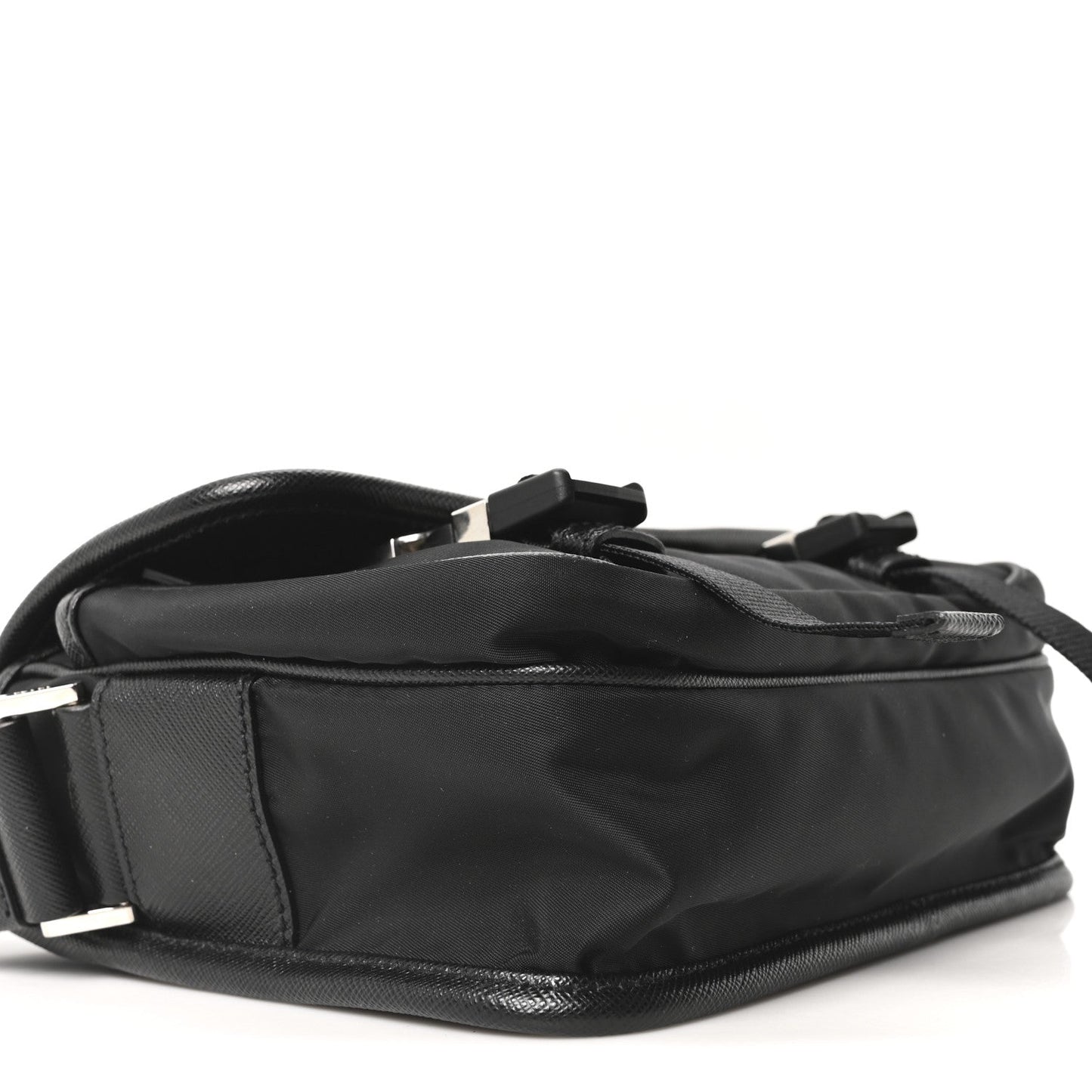 Re-Nylon Saffiano Pocket Double Snap Buckle Messenger Shoulder Bag Black