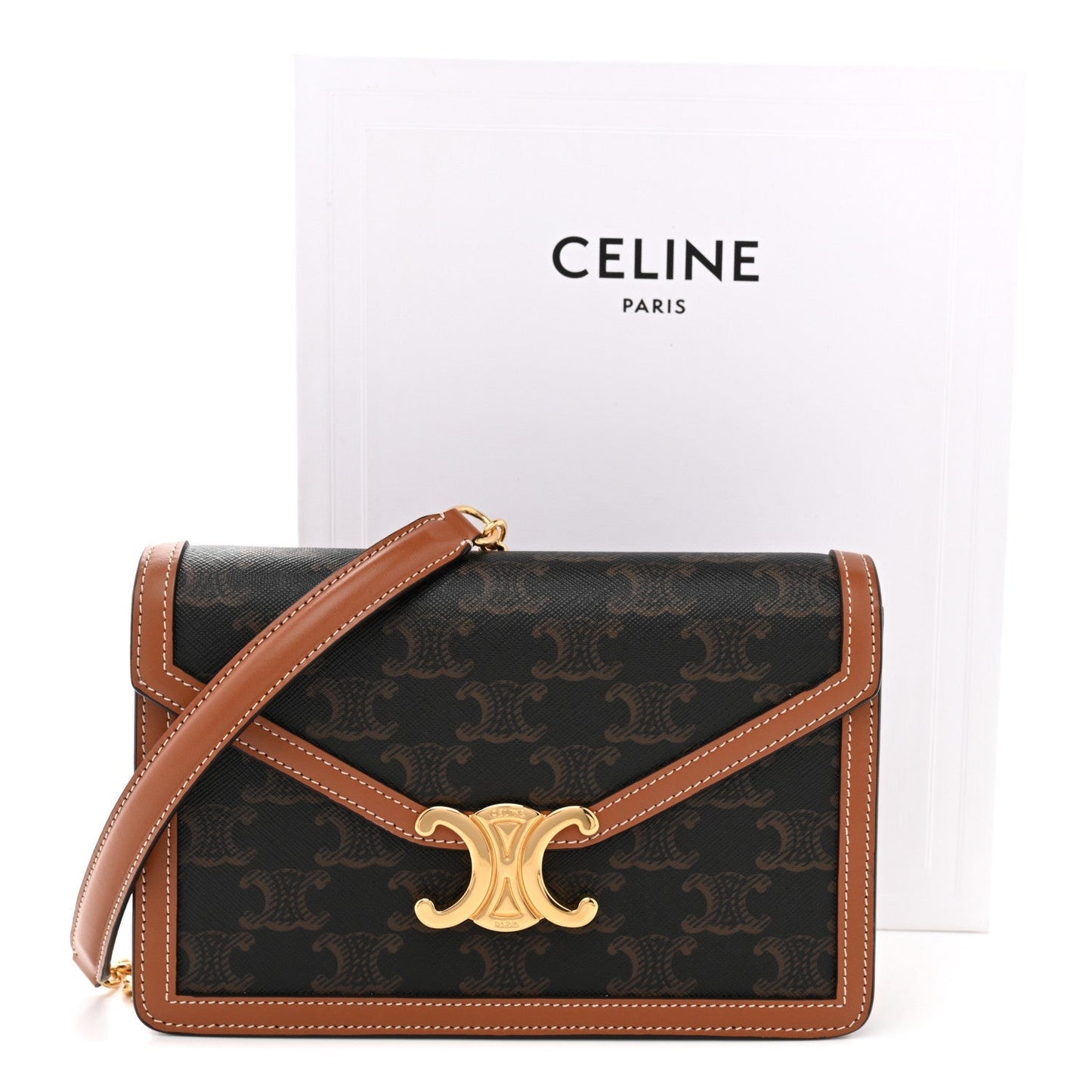 Triomphe Canvas Calfskin Margo Wallet on Chain Tan