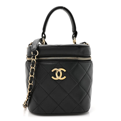 Lambskin Quilted Trendy Vanity Case Black