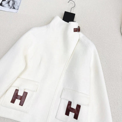 HERMES 25S DOUBLE-FACED WOOL STAND-COLLAR COAT 188