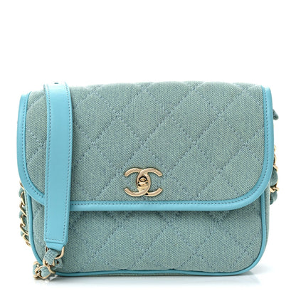 Denim Quilted Small Messenger Flap Neon Blue
