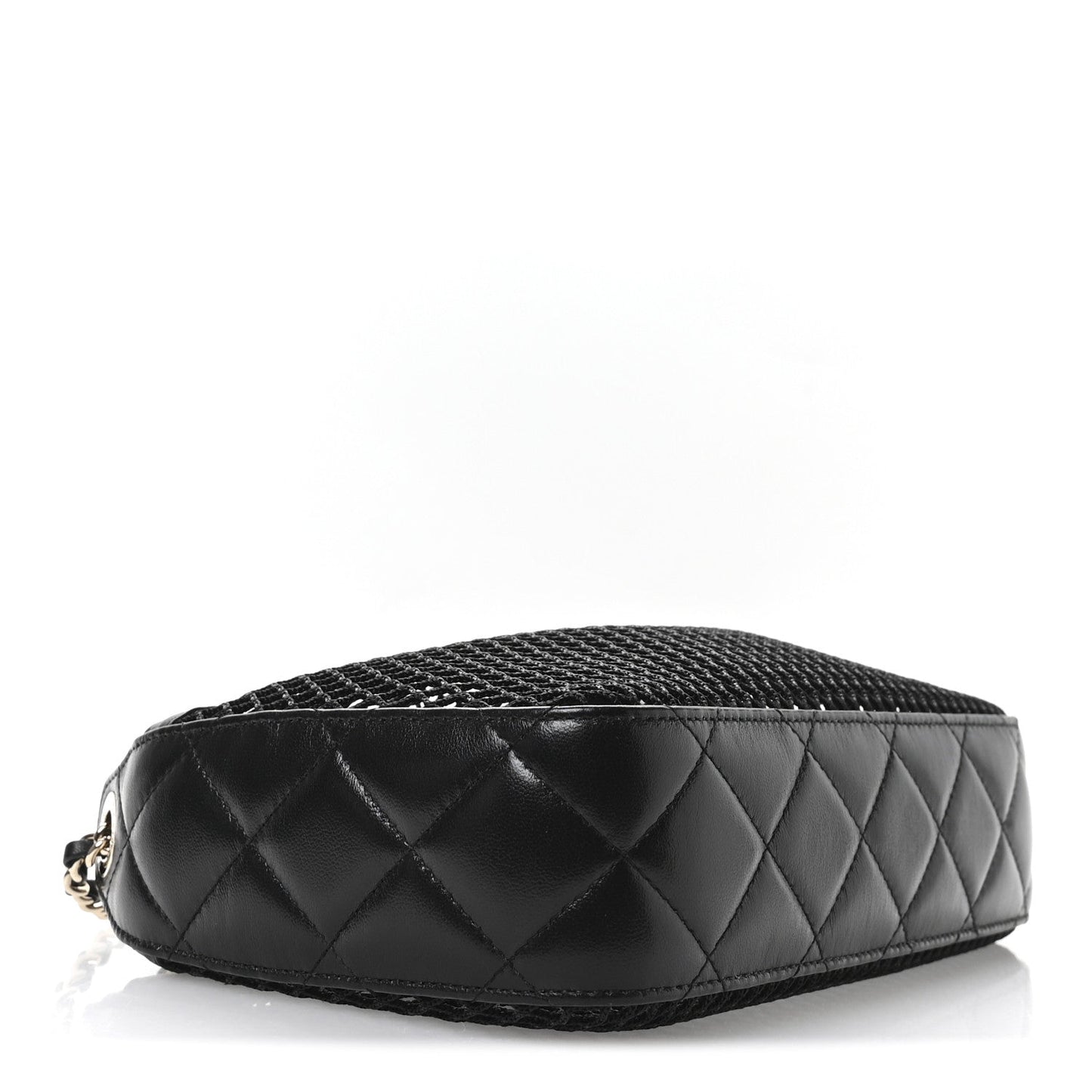 Mesh Shiny Lambskin Clutch With Chain Black