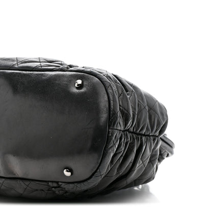 Lambskin Quilted Sharpei Frame Tote Black