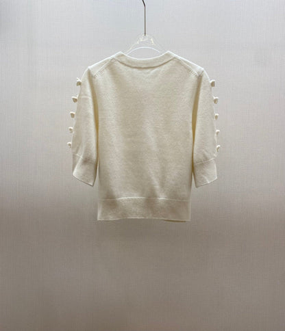 CHANEL 25S SHORT-SLEEVE ROUND-NECK KNIT CARDIGAN 317