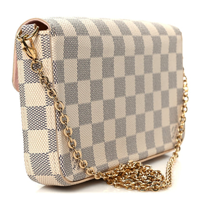 Damier Azur Pochette Felicie Chain Wallet Rose Ballerine