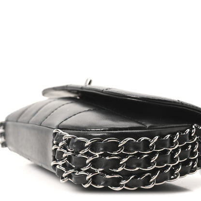 Lambskin Chocolate Bar Quilted Lambskin 3 Chain Flap Black