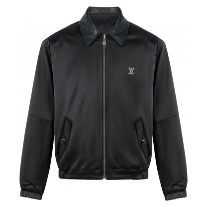 LV Leather Knit Wool Zip-Up Jacket 494212