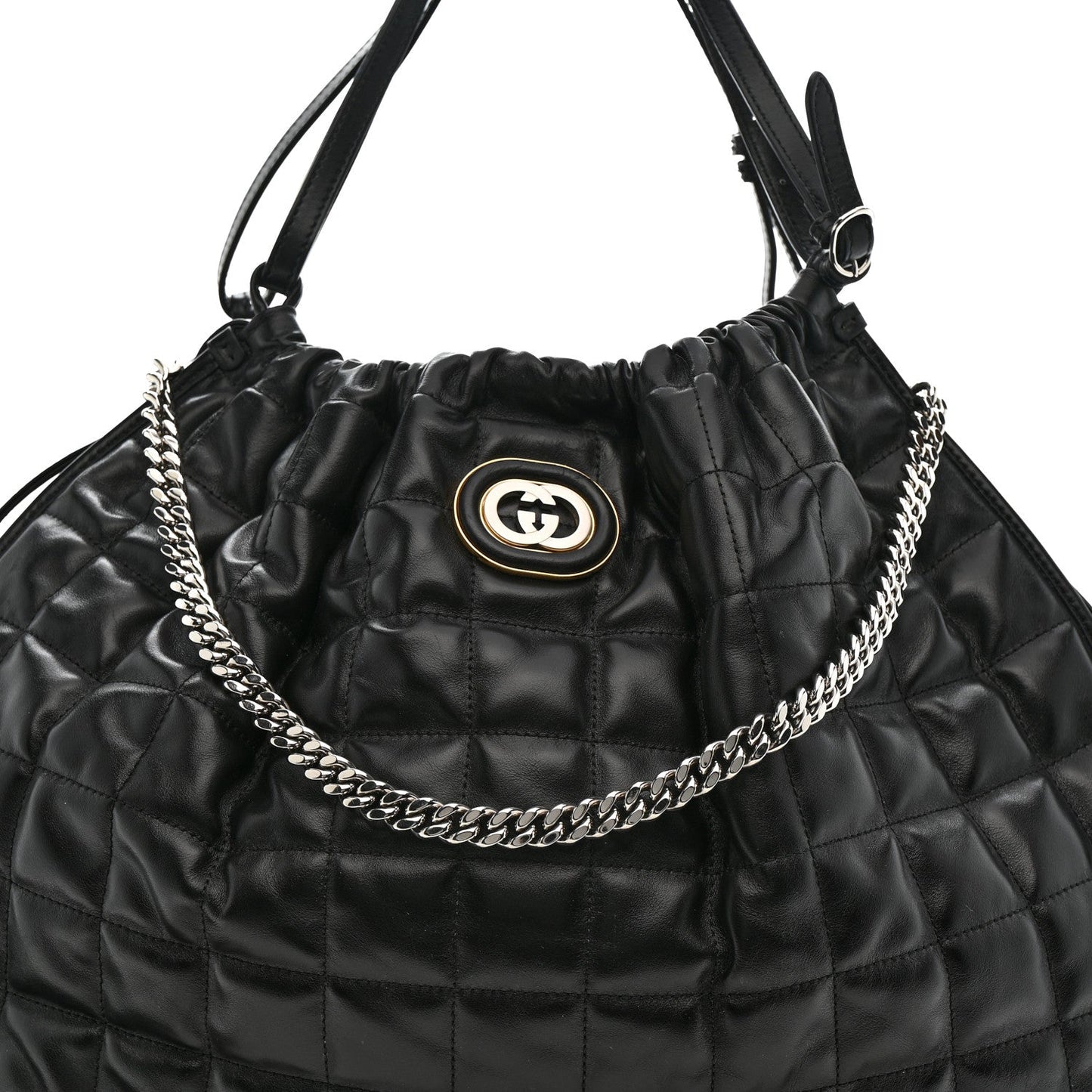 Calfskin Quilted Large Deco Tote Bag Black