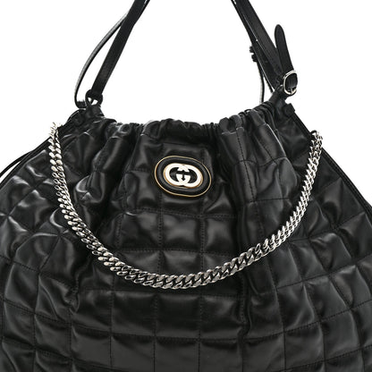 Calfskin Quilted Large Deco Tote Bag Black