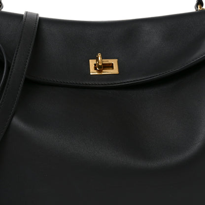 Natural Smooth Calfskin Medium Rodeo Top Handle Handbag  Black