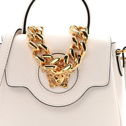 Grained Calfskin Small La Medusa Top Handle Bag Optical White